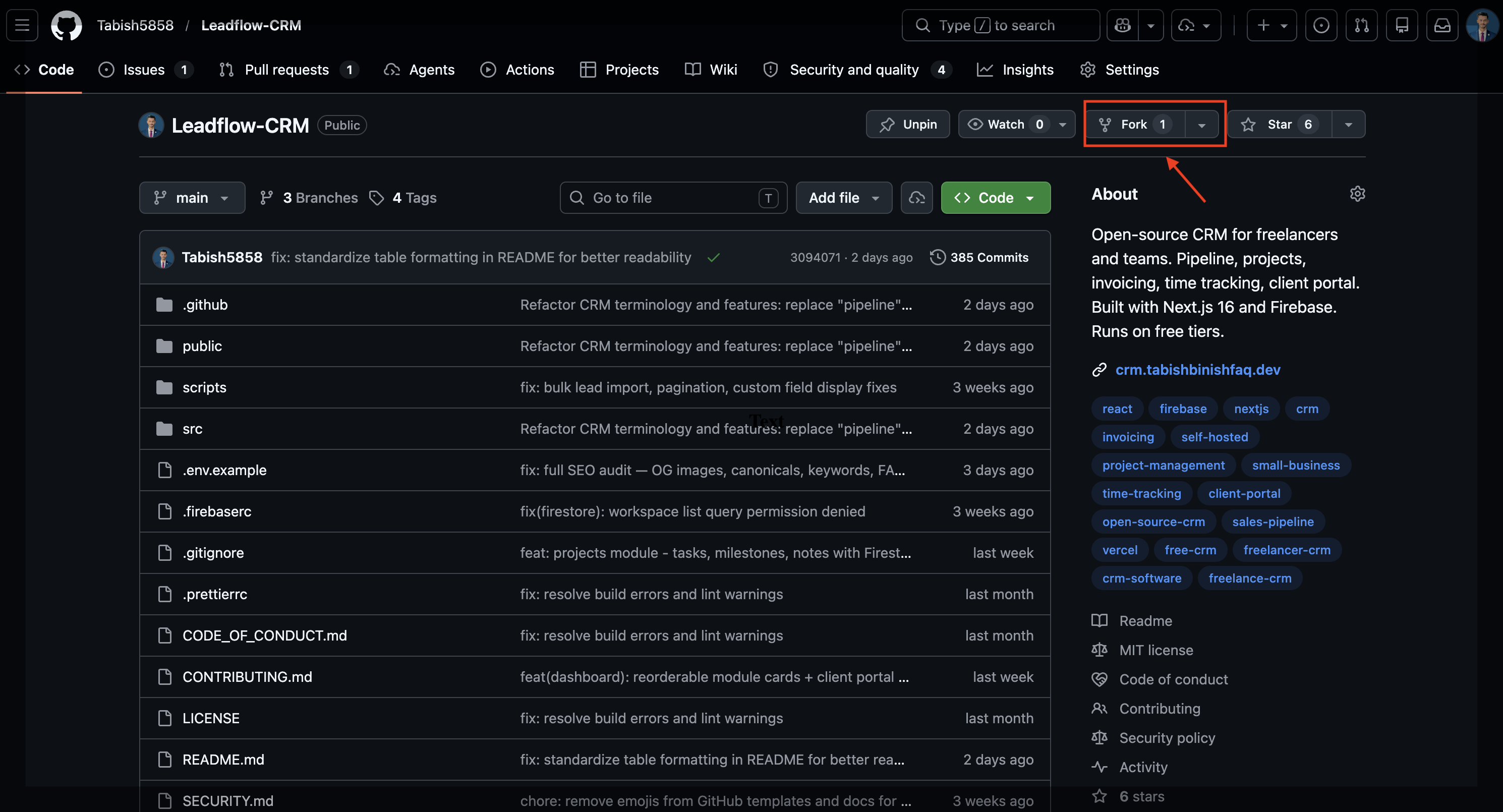 GitHub Fork button in the top-right corner of the repository page